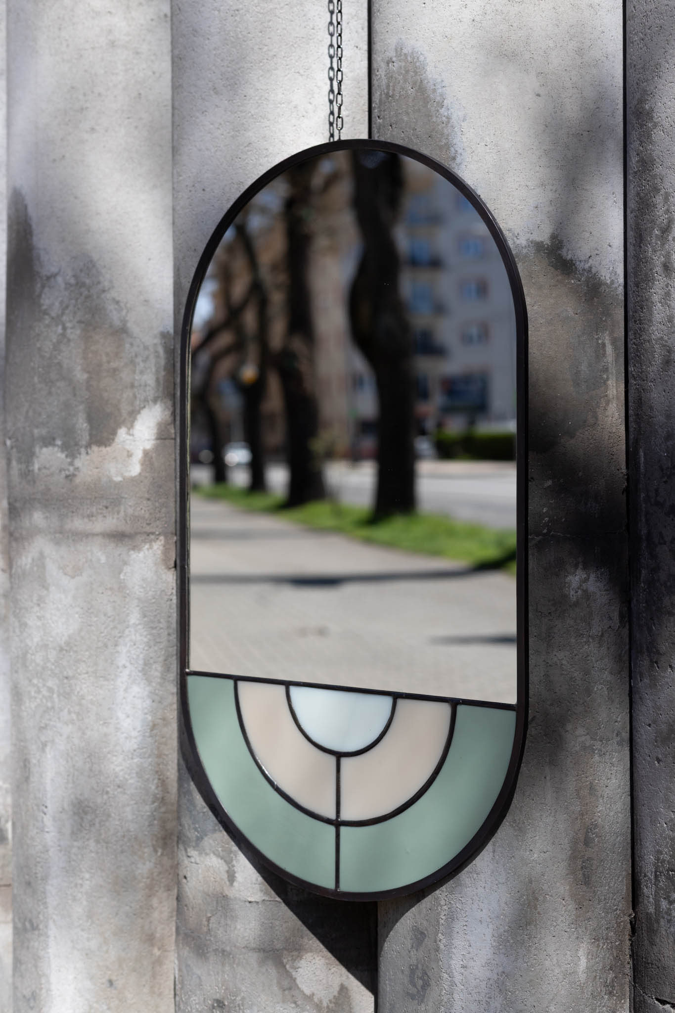 hanging designer stained glass mirror