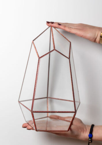 Small handmade glass plant container for plant arrangements