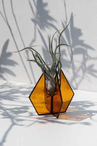 Handmade stained glass suncatcher stand with air plants, decorative standing home décor