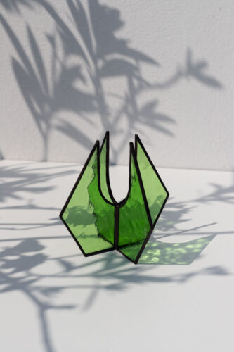 Handmade stained glass suncatcher stand with air plants, decorative standing home décor