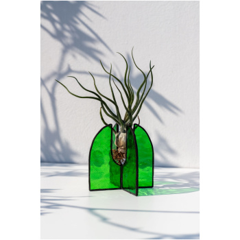 Handmade stained glass suncatcher stand with air plants, decorative standing home décor