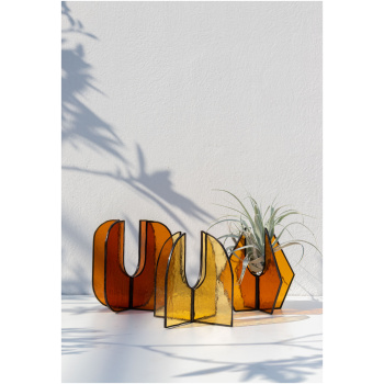 Handmade stained glass suncatcher stand with air plants, decorative standing home décor