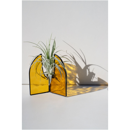 Handcrafted stained glass suncatcher stand with Tillandsia air plant by Duosglass