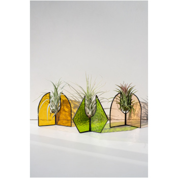 Handcrafted stained glass suncatcher stand with Tillandsia air plant by Duosglass