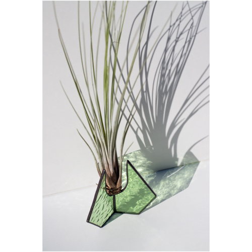 Handcrafted stained glass suncatcher stand with Tillandsia air plant by Duosglass