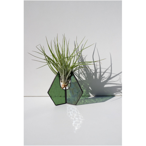 Handcrafted stained glass suncatcher stand with Tillandsia air plant by Duosglass