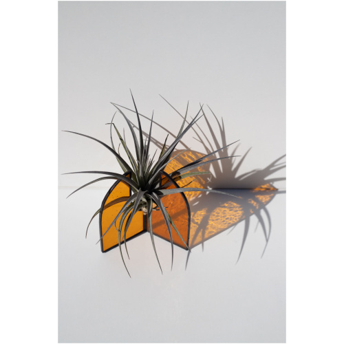Handcrafted stained glass suncatcher stand with Tillandsia air plant by Duosglass