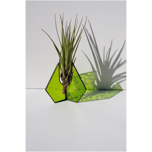 Handcrafted stained glass suncatcher stand with Tillandsia air plant by Duosglass