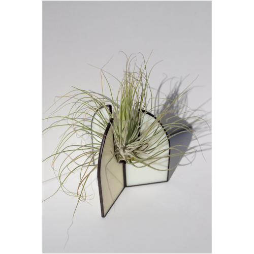 Handcrafted stained glass suncatcher stand with Tillandsia air plant by Duosglass