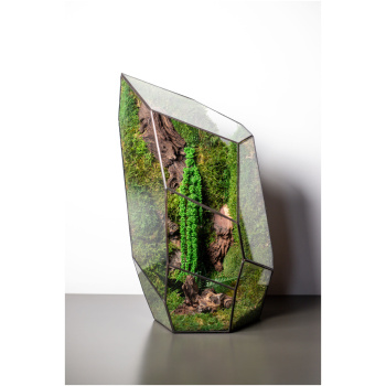 Handmade zero-maintenance moss terrarium featuring stabilized moss in a Tiffany-style glass enclosure