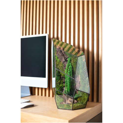 Handmade zero-maintenance moss terrarium featuring stabilized moss in a Tiffany-style glass enclosure