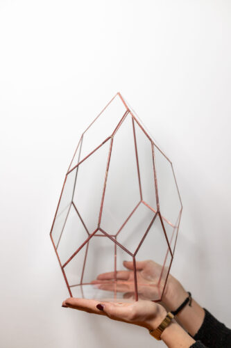 Tiffany technique handmade glass container for plant arrangements