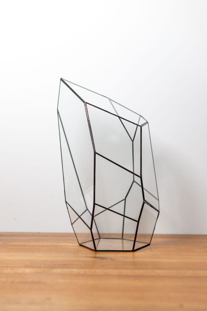 Handcrafted empty glass container for plant arrangements