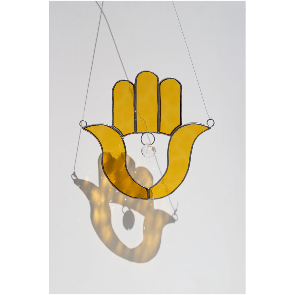 Hanging stained glass Fatima Hand suncatcher for window decor