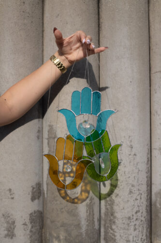 Hanging stained glass Fatima Hand suncatcher for window decor