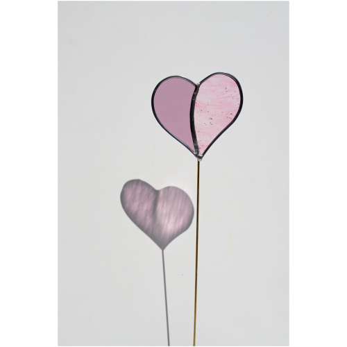 Stained glass suncatcher heart on spike for plant pot or garden