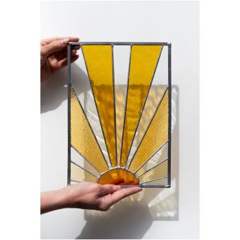 Decorative stained glass panel inspired by the sun, handmade art glass
