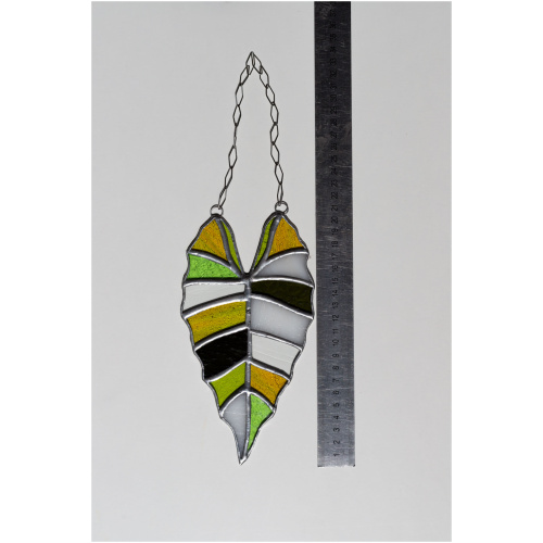 Handmade stained glass suncatcher with alocasia plant design, hanging window decoration