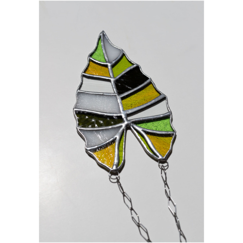 Handmade stained glass suncatcher with alocasia plant design, hanging window decoration