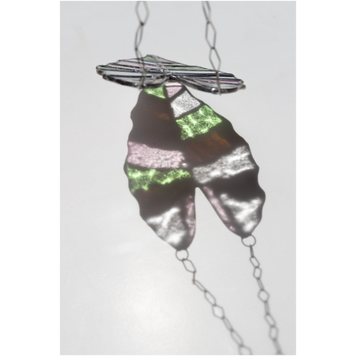 Handmade stained glass suncatcher with alocasia plant design, hanging window decoration