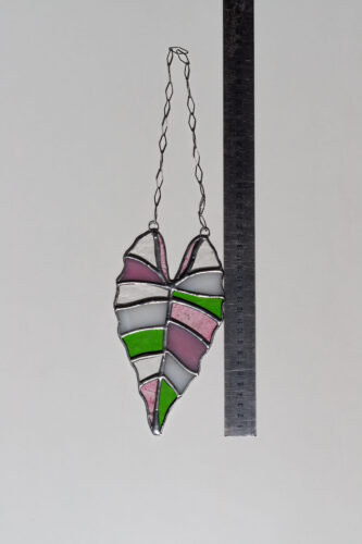 Handmade stained glass suncatcher with alocasia plant design, hanging window decoration