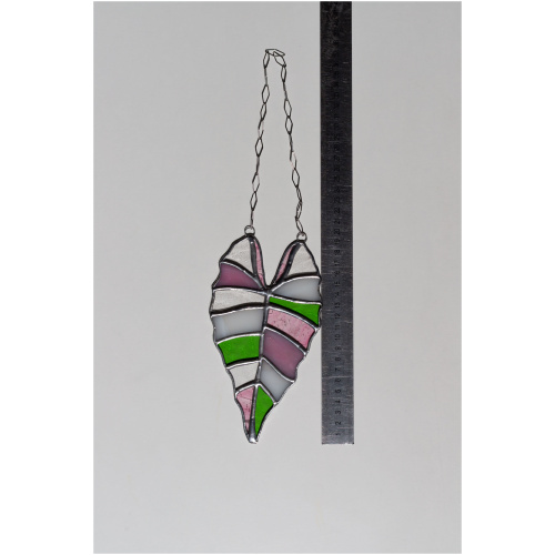 Handmade stained glass suncatcher with alocasia plant design, hanging window decoration