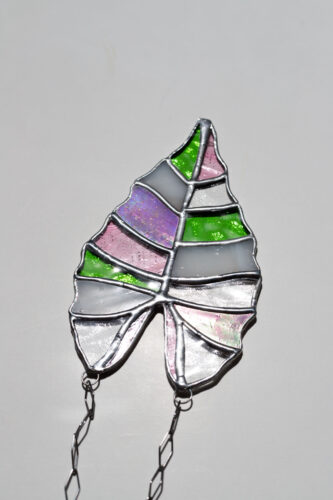 Handmade stained glass suncatcher with alocasia plant design, hanging window decoration