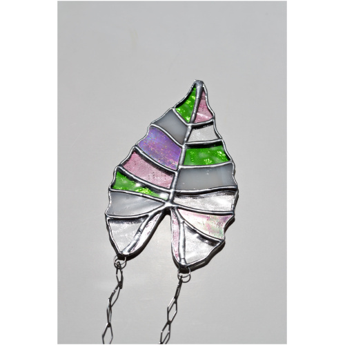 Handmade stained glass suncatcher with alocasia plant design, hanging window decoration