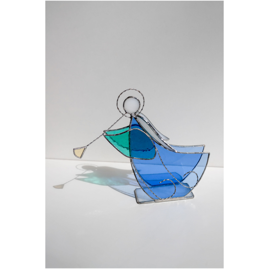 Stained glass angel figurine, freestanding decorative art