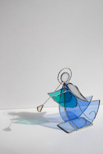 Stained glass angel figurine, freestanding decorative art
