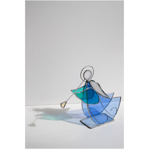 Stained glass angel figurine, freestanding decorative art