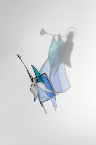 Stained glass angel figurine, freestanding decorative art