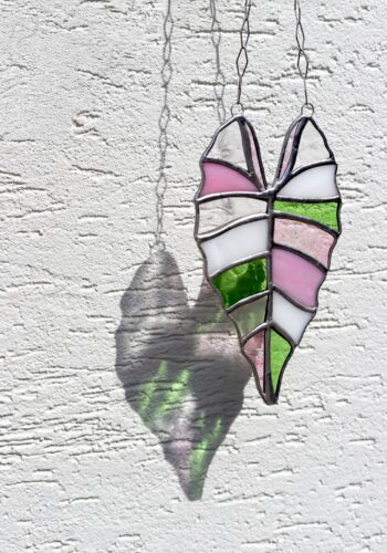Handmade Hanging Stained Glass Suncatcher Alocasia by DuosGlass