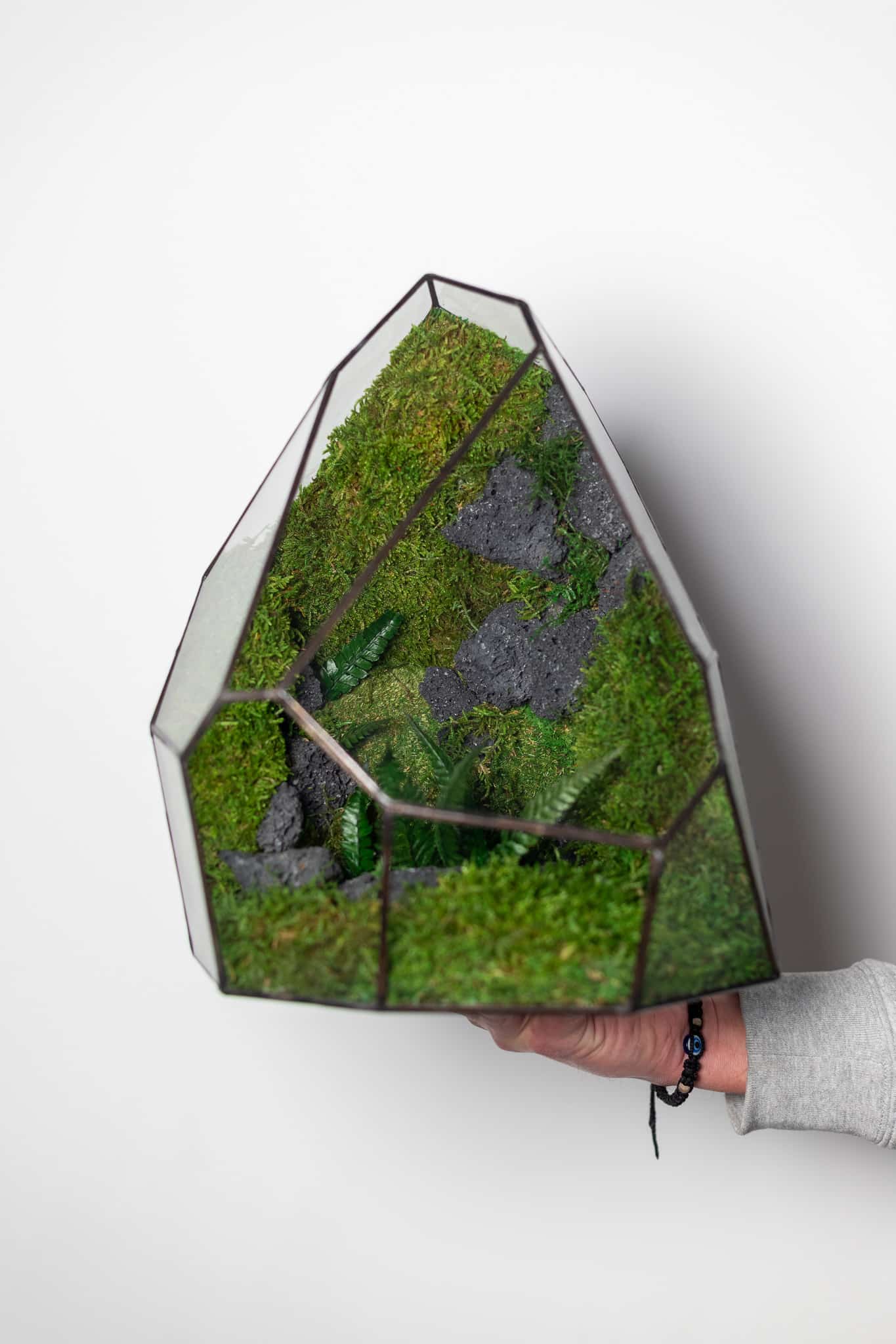 Medium glass terrarium with stabilized moss for home décor by duosglas