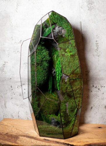 Exclusive stabilized moss glass terrarium, luxury low-maintenance home decor, nature-inspired design