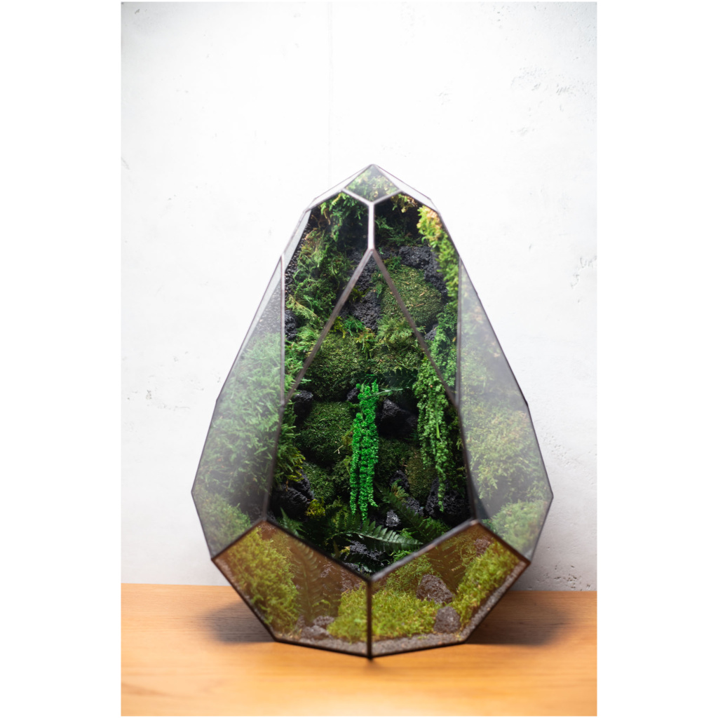 Stabilized handmade moss terrarium, zero maintenance nature-inspired home decor