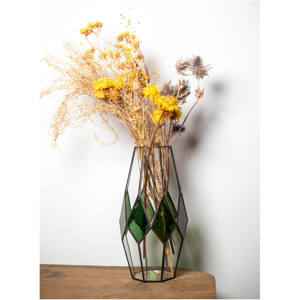 Handmade stained glass vase for flowers or decorative display