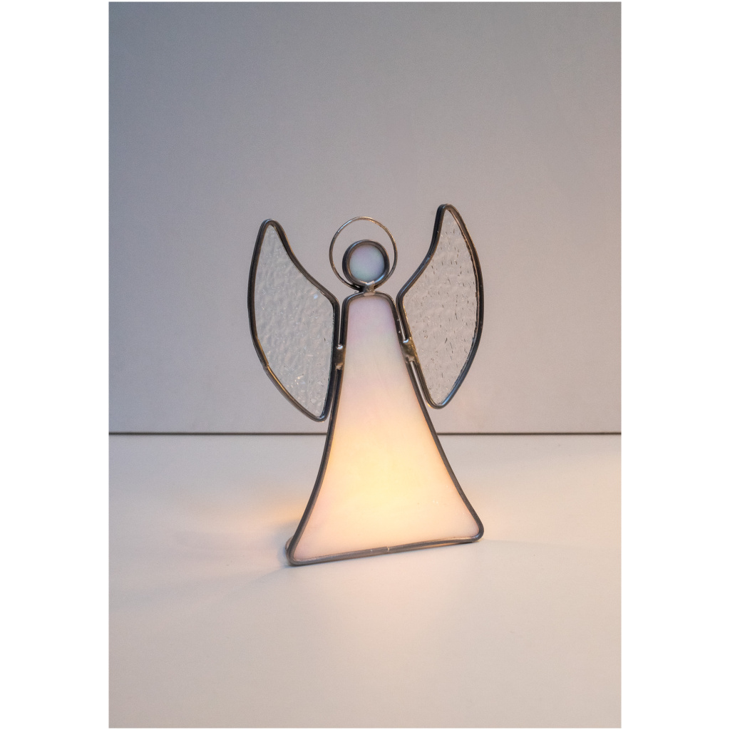 Stained glass candle holder angel