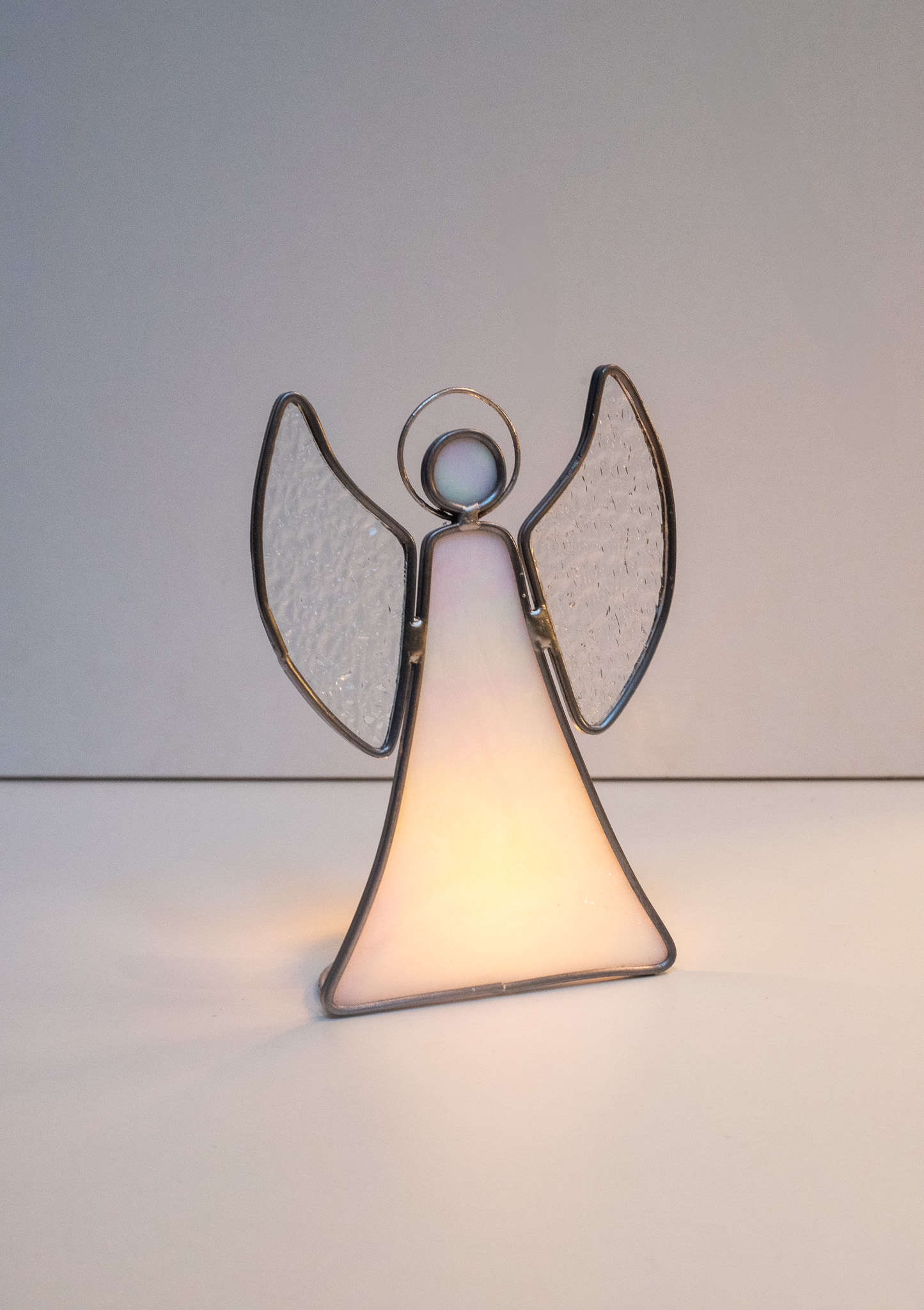 Stained glass candle holder angel