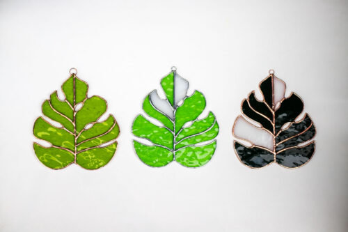 Stained glass Monstera Deliciosa leaf suncatcher