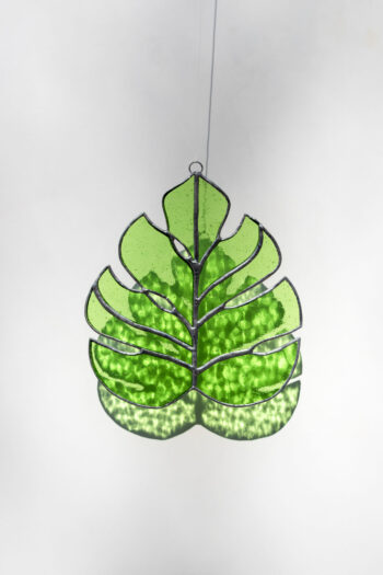 Stained glass Monstera Deliciosa leaf suncatcher