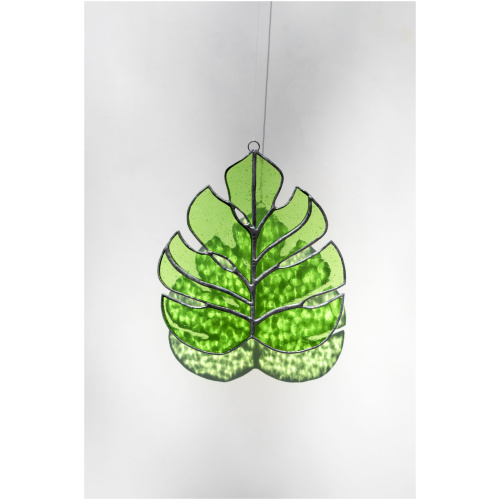 Stained glass Monstera Deliciosa leaf suncatcher
