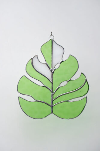 Stained glass Monstera Deliciosa leaf suncatcher