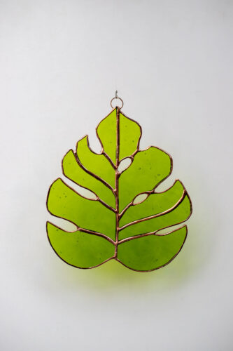 Stained glass Monstera Deliciosa leaf suncatcher