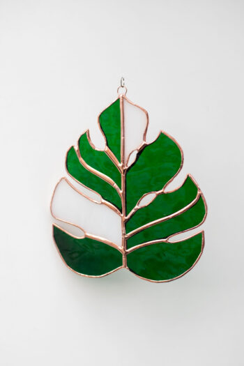 Stained glass Monstera Deliciosa leaf suncatcher