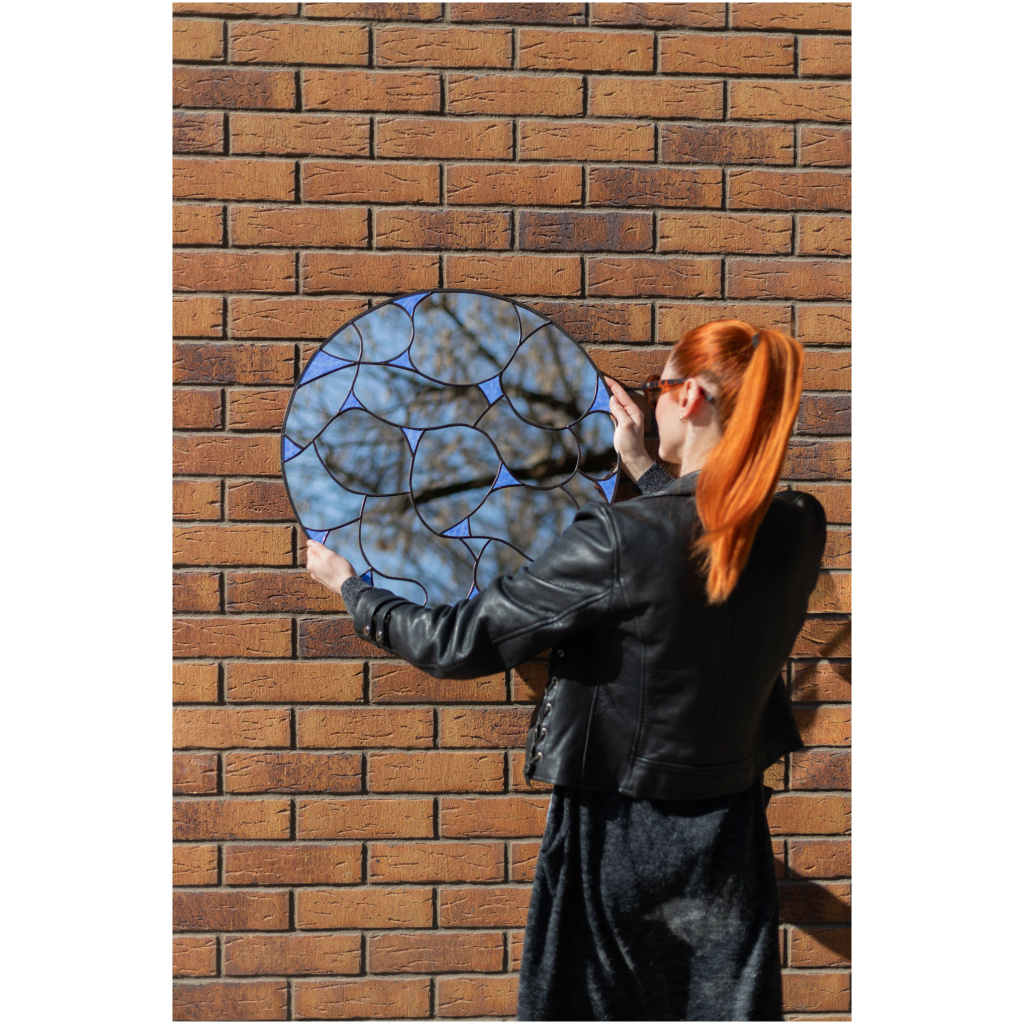 Bespoke stained glass wall mirror with organic handcrafted lines