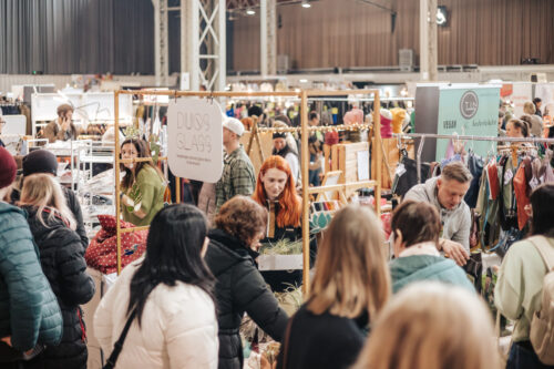 Duosglass booth at Vienna design market featuring handmade stained glass terrariums with zero-maintenance stabilized moss